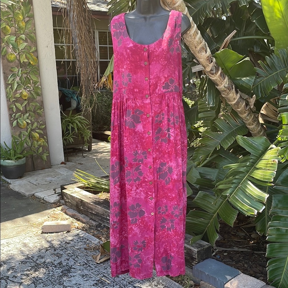 vintage Indonesian batik, tie-dye button-down dress